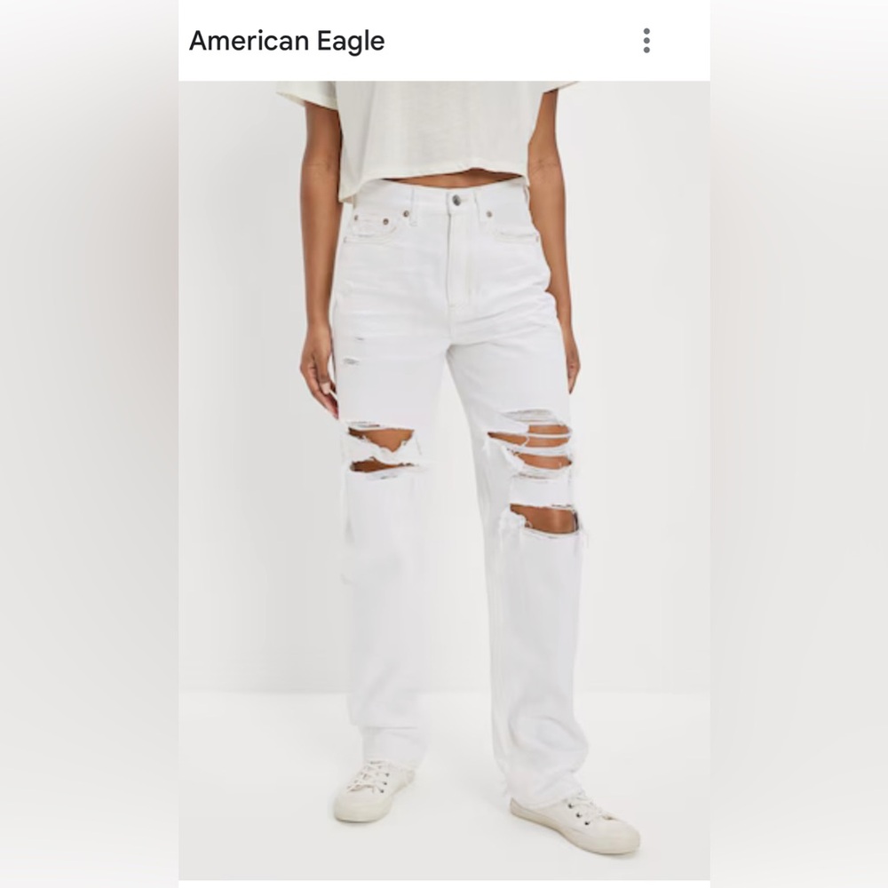 American Eagle high rise baggy ripped white jeans size 16 short